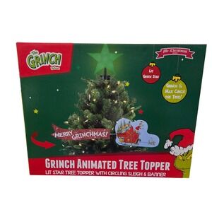 Mr Christmas Grinch Animated Tree Topper Lit Star Sleigh Banner 22in Indoor Use‎